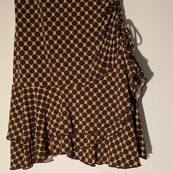 00s Y2K Green Dress with Brown Polka Dots - Picture 4 of 8